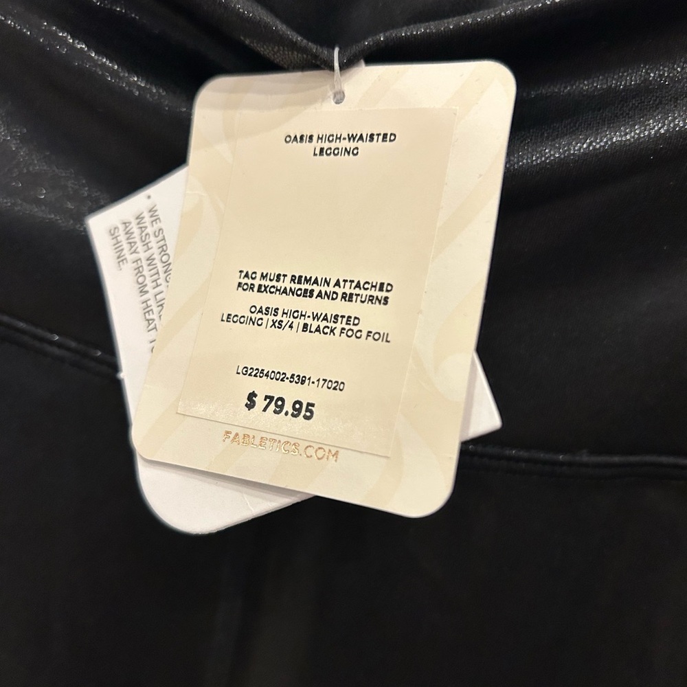 NWT 🍃 Fabletics Black Faux Leather Leggings Shiny Black Fog foil - size XS / 4 - Picture 6 of 12